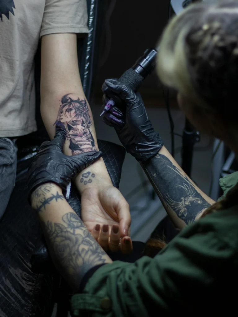 Sleeve work in progress on a forearm