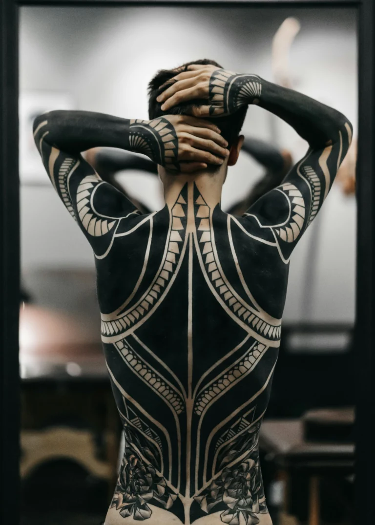 Full back and arms in heavy blackwork